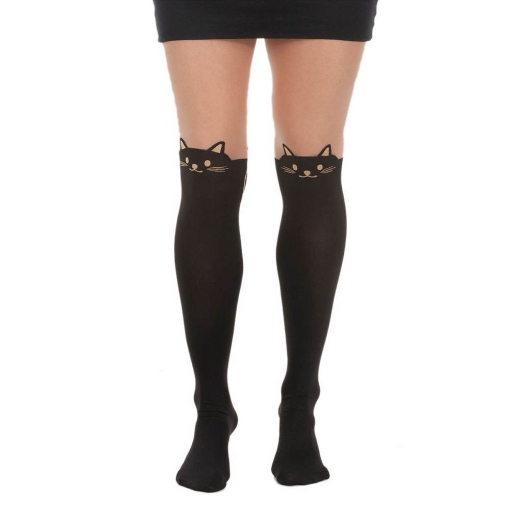 HOT TOPIC cat print hosiery tights black stockings pantyhose pattern costume tan